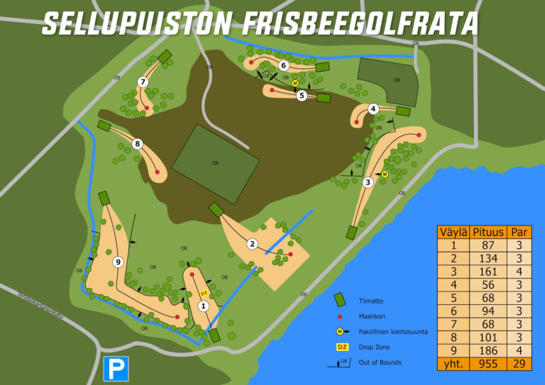 Sellupuiston Frisbeegolfrata ratakartta